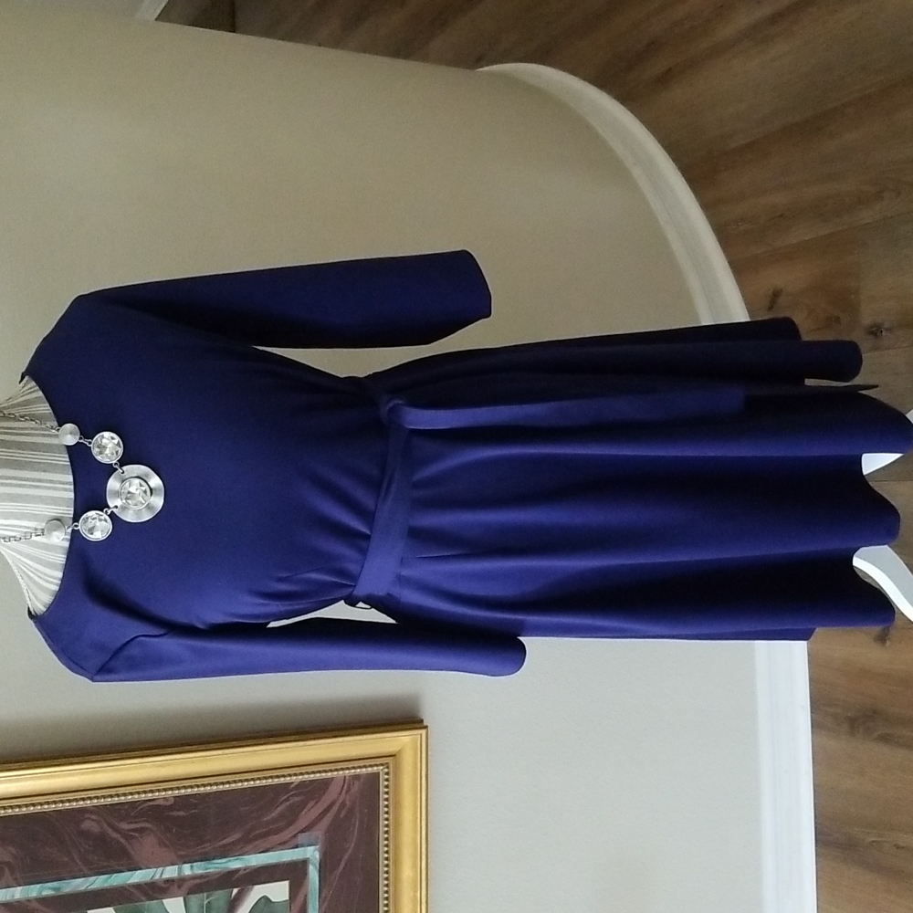 croft & barrow Navy Blue Long Sleeve Belted A-Line Dress